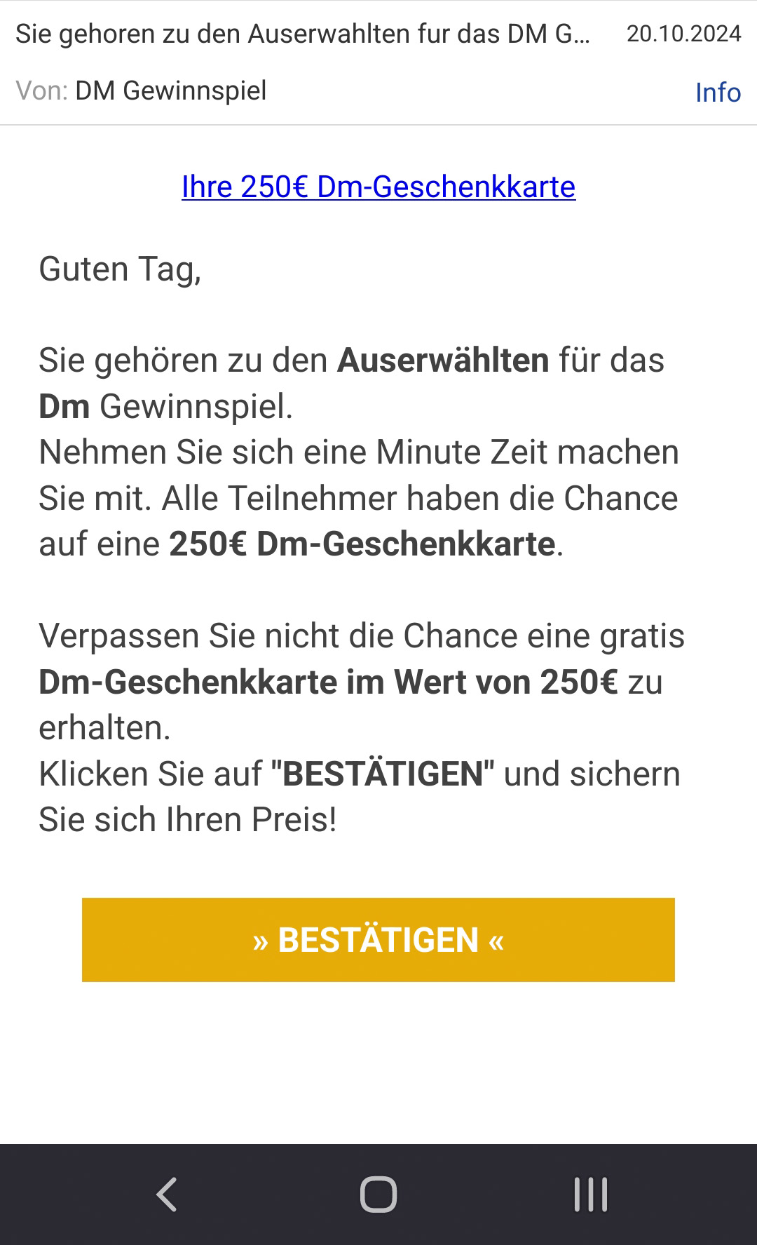 Beispiel betrügerische Nachricht DM