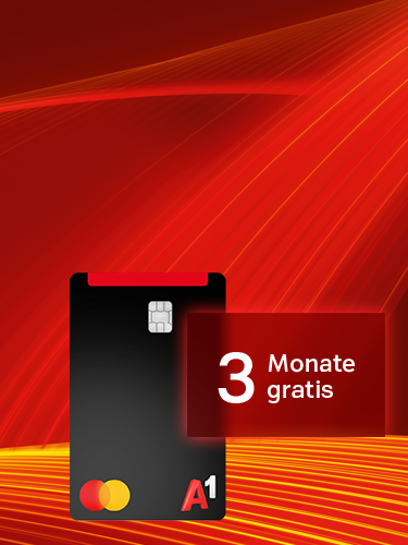 A1 Platinum Mastercard vor Hintergrund rote A1 Welle